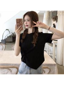 Outlet Tie pure T-shirt short short sleeve tops for women