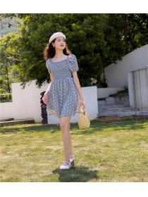 Outlet Pinched waist floral puff sleeve summer dress