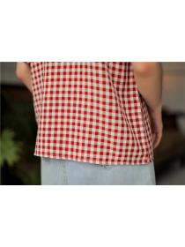 Outlet Plaid summer shirt square collar tops for women