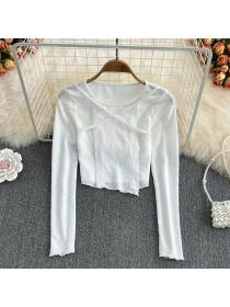 On Sale orean style cross tops irregular slim T-shirt for women
