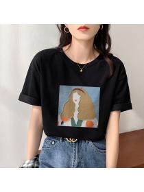 Outlet Short sleeve Korean style tops loose summer T-shirt for women