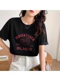 Outlet Loose cartoon T-shirt pure cotton printing tops for women
