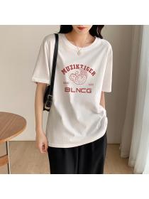 Outlet Loose cartoon T-shirt pure cotton printing tops for women