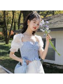 Outlet Splice slim shirt puff sleeve spring and summer tops