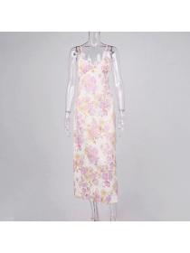 Outlet Hot style Popular spring/summer new women's sexy Floral print V-neck backless Sling dress