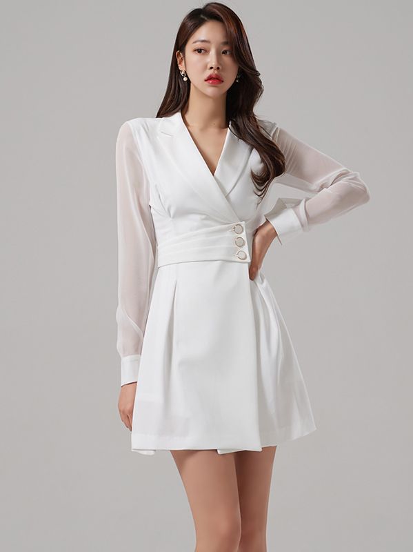 Korean Style  OL temperament slim waist  collar stitching fashion professional Dress