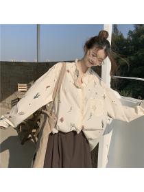 Outlet Printing loose tassels tops long sleeve Korean style retro shirt
