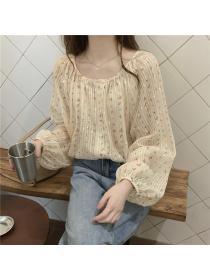 Outlet Long sleeve splice shirt floral single-breasted tops