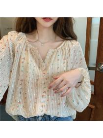 Outlet Long sleeve splice shirt floral single-breasted tops