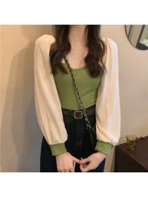 Outlet Spring slim long sleeve tops temperament square collar sweater