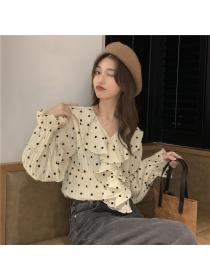 Outlet Unique polka dot shirt long sleeve temperament tops