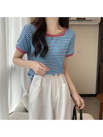 Outlet Short short sleeve pure cotton T-shirt all-match stripe tops
