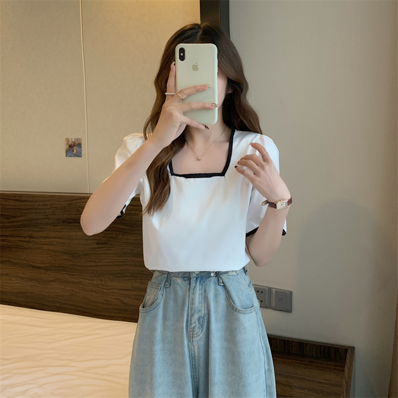 Outlet Korean style summer T-shirt square collar tops for women