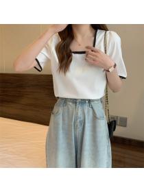 Outlet Korean style summer T-shirt square collar tops for women