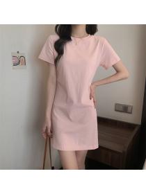 Outlet Korean style summer round neck dress all-match pure T-shirt