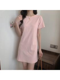 Outlet Korean style summer round neck dress all-match pure T-shirt