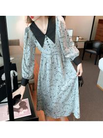 Outlet Spring chiffon dress floral doll collar long dress