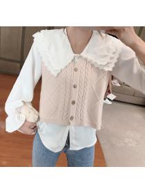 Outlet Lace temperament slim shirt splice doll collar tops for women