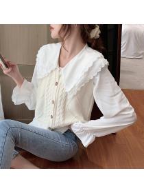 Outlet Lace temperament slim shirt splice doll collar tops for women