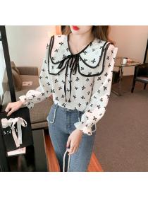 Outlet Doll collar splice spring commuting chiffon shirt