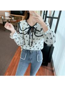 Outlet Doll collar splice spring commuting chiffon shirt