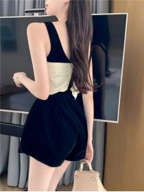 Outlet France style wide leg jumpsuit thin bow shorts for women