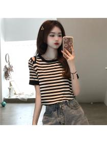 Vintage style Summer hollow loose tops short sleeve retro sweater