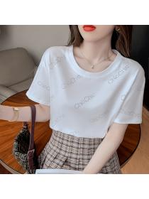 Outlet European style tops rhinestone T-shirt for women