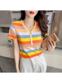 Outlet Pure cotton short sweater rainbow T-shirt for women