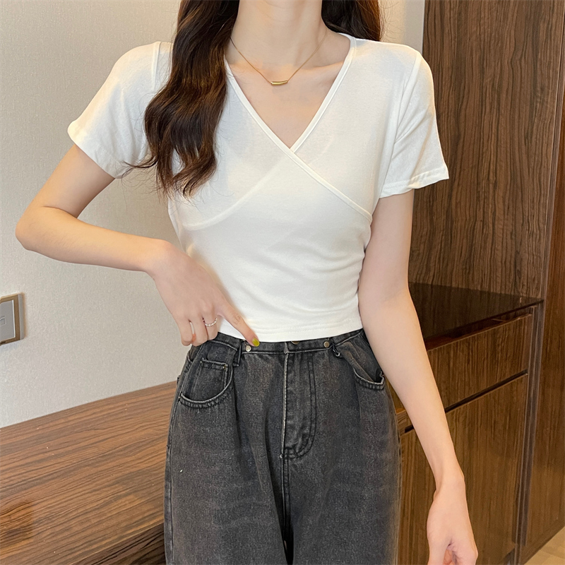 Outlet Pure cotton bandage T-shirt short sleeve tops for women