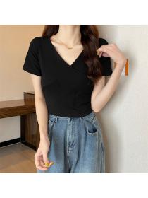 Outlet Pure cotton bandage T-shirt short sleeve tops for women