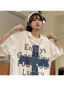 Outlet Personality street hip-hop tops short sleeve chain T-shirt