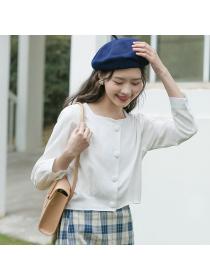 Outlet Buckle all-match autumn tops square collar white spring shirt