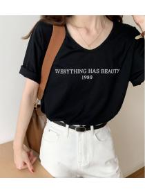 Outlet Summer big round neck tops short sleeve T-shirt for women