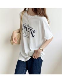 Outlet Loose white pure cotton tops printing summer T-shirt for women