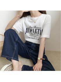 Outlet Loose white pure cotton tops printing summer T-shirt for women