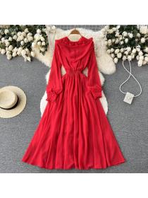 Outlet National style spring pinched waist retro hooded dress