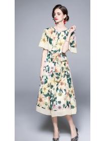 Fashionable Gentle Print Nipped Waist Maxi Dress