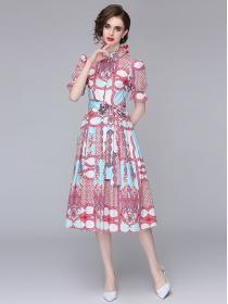 Fashion Print Lapel Flare Sleeve Elegant Dress