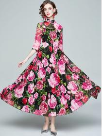 Printed Floral Show Waist Nobel Maxi Dress