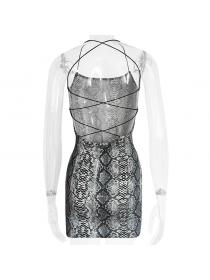 Outlet hot style Summer new women's fashion sexy backless Snake print lace halter-neck Hip-full dress