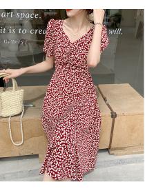 Outlet Square collar puff sleeve summer halter pinched waist dress