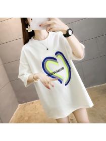 Outlet Korean style large yard printing summer T-shirt for women