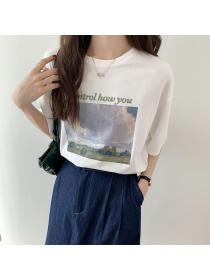 Outlet Short sleeve white T-shirt painting tops for women
