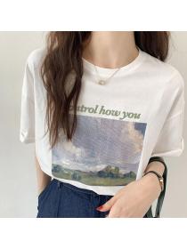 Outlet Short sleeve white T-shirt painting tops for women