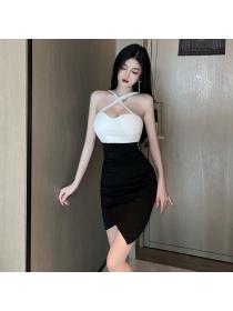 Outlet Irregular mixed colors package hip sexy sling dress