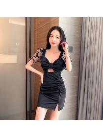 Outlet Tight sexy package hip hollow gauze splice dress