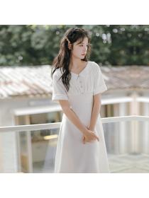 Outle Doll collar high-waist waist slim white dress short-sleeved dress