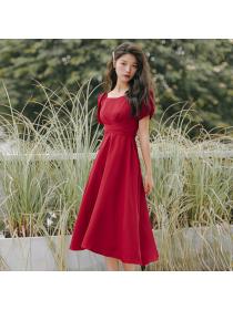 Outle Tie Bow short-sleeved Long Red Dress 