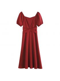 Outle Tie Bow short-sleeved Long Red Dress 